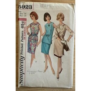 VTG SIMPLICITY PATTERN 5923 MISS Size 14 Bust 34‎ Misses Tunic 3 Lengths w Skirt